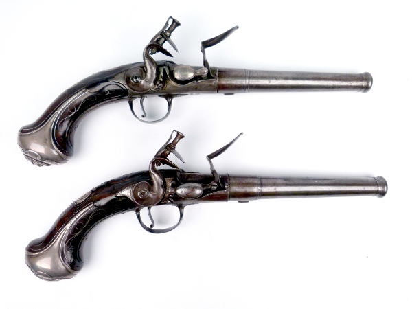 Pair of Superimposed (Two-Shot) Queen Anne Flintlock Pistols - main view